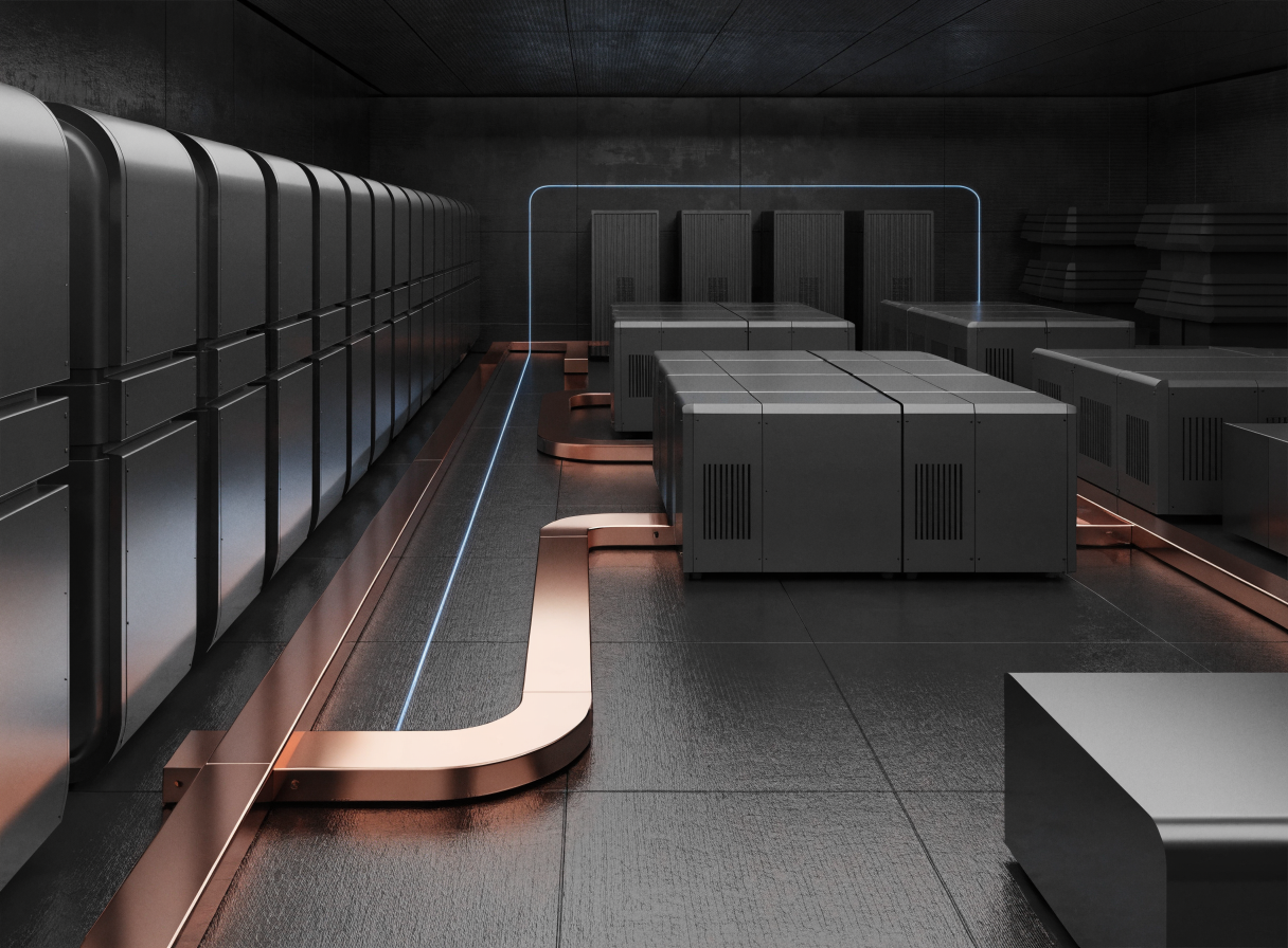 Conceptual energy hub with grid, storage, renewable, and DC-load routing
